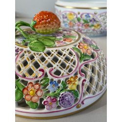 VASO PORCELLANA HEREND DIPINTO FLOREALE FIORI BARATTOLO SCATOLA BOMBONIERA 1960