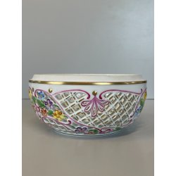 VASO PORCELLANA HEREND DIPINTO FLOREALE FIORI BARATTOLO SCATOLA BOMBONIERA 1960