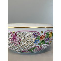 VASO PORCELLANA HEREND DIPINTO FLOREALE FIORI BARATTOLO SCATOLA BOMBONIERA 1960