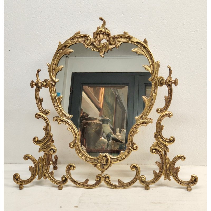 ANTICA SPECCHIERA BRONZO DORATO epoca '900 Barocchetto PSICHE SPECCHIO TOILETTE