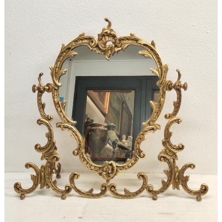 ANTICA SPECCHIERA BRONZO DORATO epoca '900 Barocchetto PSICHE SPECCHIO TOILETTE