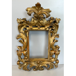 ANTICA PICCOLA CORNICE BAROCCA DORATA LEGNO SCOLPITO 38 cm x 27 cm EPOCA 1850