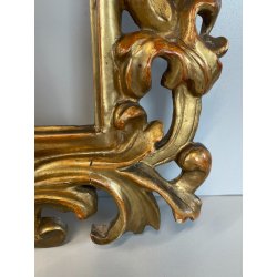 ANTICA PICCOLA CORNICE BAROCCA DORATA LEGNO SCOLPITO 38 cm x 27 cm EPOCA 1850