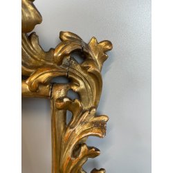 ANTICA PICCOLA CORNICE BAROCCA DORATA LEGNO SCOLPITO 38 cm x 27 cm EPOCA 1850