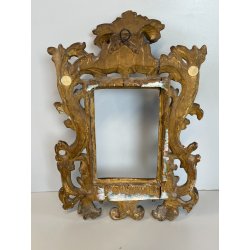 ANTICA PICCOLA CORNICE BAROCCA DORATA LEGNO SCOLPITO 38 cm x 27 cm EPOCA 1850