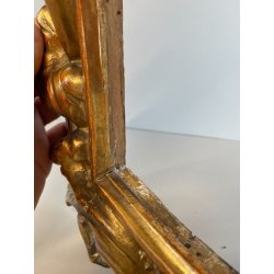 ANTICA PICCOLA CORNICE BAROCCA DORATA LEGNO SCOLPITO 38 cm x 27 cm EPOCA 1850