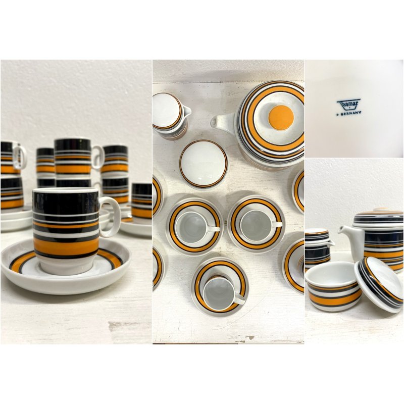 SERVIZIO CAFFè VINTAGE 10 pers THOMAS Rosenthal GROUP ARANCIONE NERO Germany '70