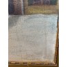 GRANDE DIPINTO OLIO PAESAGGIO VILLAGGIO NORDICO ANTICO BORGO INNEVATO '900