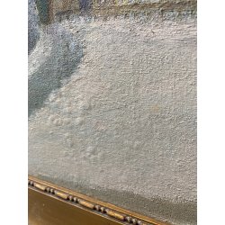 GRANDE DIPINTO OLIO PAESAGGIO VILLAGGIO NORDICO ANTICO BORGO INNEVATO '900