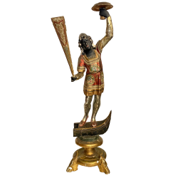 ANTICA SCULTURA LEGNO MORETTO VENEZIANO GONDOLIERE LIVREA TORCERE XIX sec 88cm/h