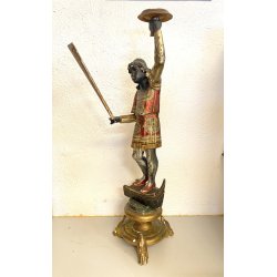 ANTICA SCULTURA LEGNO MORETTO VENEZIANO GONDOLIERE LIVREA TORCERE XIX sec 88cm/h