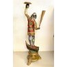 ANTICA SCULTURA LEGNO MORETTO VENEZIANO GONDOLIERE LIVREA TORCERE XIX sec 88cm/h