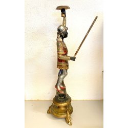 ANTICA SCULTURA LEGNO MORETTO VENEZIANO GONDOLIERE LIVREA TORCERE XIX sec 88cm/h