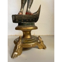 ANTICA SCULTURA LEGNO MORETTO VENEZIANO GONDOLIERE LIVREA TORCERE XIX sec 88cm/h