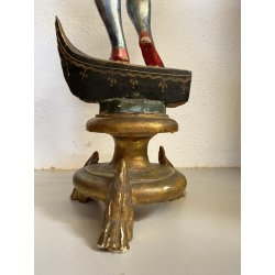 ANTICA SCULTURA LEGNO MORETTO VENEZIANO GONDOLIERE LIVREA TORCERE XIX sec 88cm/h