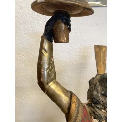 ANTICA SCULTURA LEGNO MORETTO VENEZIANO GONDOLIERE LIVREA TORCERE XIX sec 88cm/h