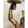 ANTICA SCULTURA LEGNO MORETTO VENEZIANO GONDOLIERE LIVREA TORCERE XIX sec 88cm/h