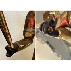 ANTICA SCULTURA LEGNO MORETTO VENEZIANO GONDOLIERE LIVREA TORCERE XIX sec 88cm/h