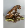 GRANDE RARA SCULTURA CERAMICA FAVARO CECCHETTO ANNI 60 TIGRE LEOPARDO CUCCIOLI