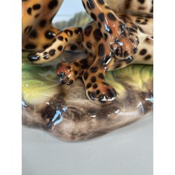 GRANDE RARA SCULTURA CERAMICA FAVARO CECCHETTO ANNI 60 TIGRE LEOPARDO CUCCIOLI