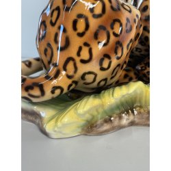 GRANDE RARA SCULTURA CERAMICA FAVARO CECCHETTO ANNI 60 TIGRE LEOPARDO CUCCIOLI