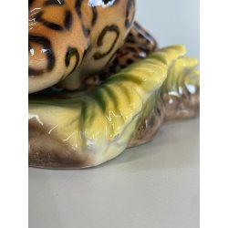 GRANDE RARA SCULTURA CERAMICA FAVARO CECCHETTO ANNI 60 TIGRE LEOPARDO CUCCIOLI