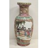 ANTICO VASO CINESE FAMILLE ROSE PORCELLANA DIPINTO FENCAI SCENA QUOTIDIANA FIORI