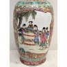 ANTICO VASO CINESE FAMILLE ROSE PORCELLANA DIPINTO FENCAI SCENA QUOTIDIANA FIORI