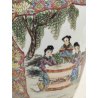 ANTICO VASO CINESE FAMILLE ROSE PORCELLANA DIPINTO FENCAI SCENA QUOTIDIANA FIORI