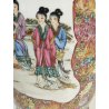 ANTICO VASO CINESE FAMILLE ROSE PORCELLANA DIPINTO FENCAI SCENA QUOTIDIANA FIORI
