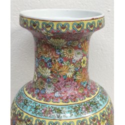 ANTICO VASO CINESE FAMILLE ROSE PORCELLANA DIPINTO FENCAI SCENA QUOTIDIANA FIORI