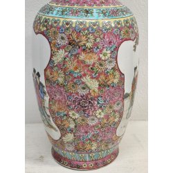 ANTICO VASO CINESE FAMILLE ROSE PORCELLANA DIPINTO FENCAI SCENA QUOTIDIANA FIORI