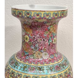 ANTICO VASO CINESE FAMILLE ROSE PORCELLANA DIPINTO FENCAI SCENA QUOTIDIANA FIORI