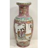 ANTICO VASO CINESE FAMILLE ROSE PORCELLANA DIPINTO FENCAI SCENA QUOTIDIANA FIORI