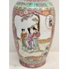 ANTICO VASO CINESE FAMILLE ROSE PORCELLANA DIPINTO FENCAI SCENA QUOTIDIANA FIORI