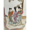 ANTICO VASO CINESE FAMILLE ROSE PORCELLANA DIPINTO FENCAI SCENA QUOTIDIANA FIORI