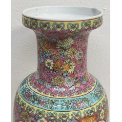 ANTICO VASO CINESE FAMILLE ROSE PORCELLANA DIPINTO FENCAI SCENA QUOTIDIANA FIORI