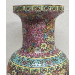 ANTICO VASO CINESE FAMILLE ROSE PORCELLANA DIPINTO FENCAI SCENA QUOTIDIANA FIORI