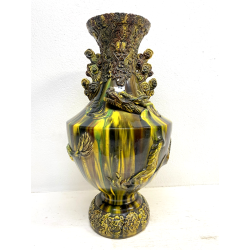 GRANDE VASO CERAMICA GIAPPONESE Awaji DRAGO ALTO RILIEVO SMALTO a GOCCIA 48cm/h