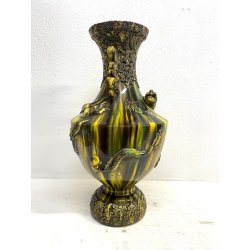 GRANDE VASO CERAMICA GIAPPONESE Awaji DRAGO ALTO RILIEVO SMALTO a GOCCIA 48cm/h