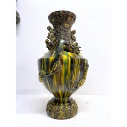 GRANDE VASO CERAMICA GIAPPONESE Awaji DRAGO ALTO RILIEVO SMALTO a GOCCIA 48cm/h