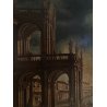 GRANDE DIPINTO OLIO VEDUTA CAPRICCIO ARCHITETTONICO BAROCCO PORTO MARE '800