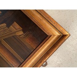 GRANDE DIPINTO OLIO VEDUTA CAPRICCIO ARCHITETTONICO BAROCCO PORTO MARE '800