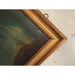 GRANDE DIPINTO OLIO VEDUTA CAPRICCIO ARCHITETTONICO BAROCCO PORTO MARE '800