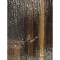 GRANDE DIPINTO OLIO VEDUTA CAPRICCIO ARCHITETTONICO BAROCCO PORTO MARE '800