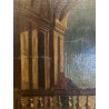 GRANDE DIPINTO OLIO VEDUTA CAPRICCIO ARCHITETTONICO BAROCCO PORTO MARE '800