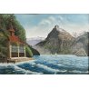 ANTICO PICCOLO DIPINTO OLIO PAESAGGIO Cappella di Gugliemo Tell LAGO di LUCERNA
