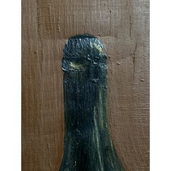 DIPINTO OLIO TAVOLA Bartoli '66 NATURA MORTA COMPOSIZIONE PESCE LIMONE BOTTIGLIA
