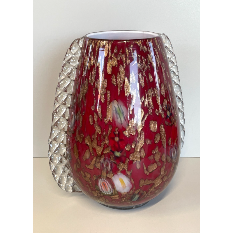 GRANDE VASO VETRO MURANO BAROVIER LA MURRINA FOGLIA ORO CORDONATO EPOCA 1930