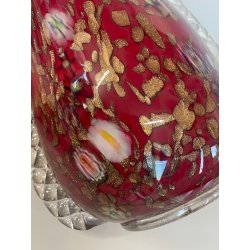GRANDE VASO VETRO MURANO BAROVIER LA MURRINA FOGLIA ORO CORDONATO EPOCA 1930